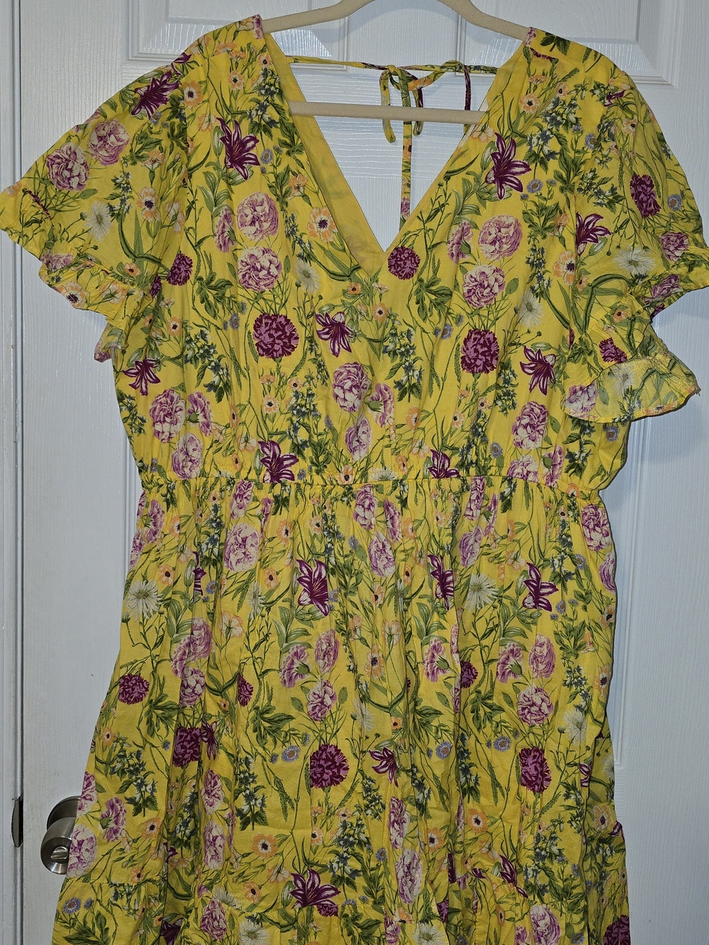 Yellow Floral V-Neck Mini Dress - Picture 3 of 5